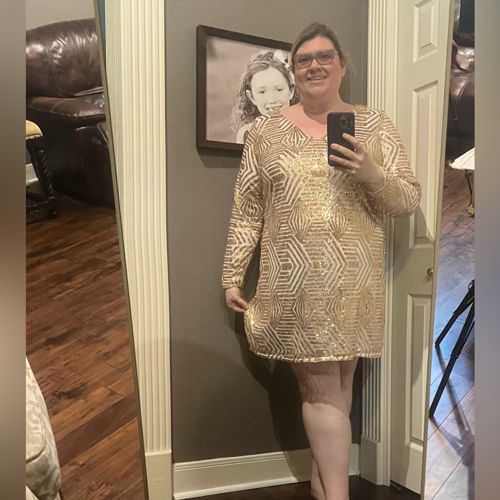 City Chic Gold Sequin Shift Dress size 22